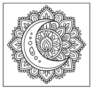 page de coloriage mandala de lune gratuite à imprimer, dessin relaxant pour enfants et adultes