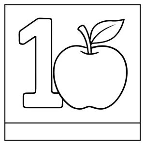 Malvorlage: Zahl 1 mit Apfel als kostenlose coloring page zum Ausdrucken für Kinder