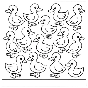 Página para colorear de 14 patitos, ideal para imprimir y que los niños practiquen el número 14 mientras disfrutan coloreando