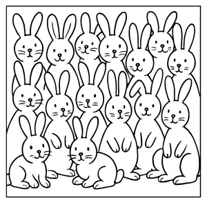 page de coloriage gratuite de 17 lapins à imprimer et colorier pour les enfants
