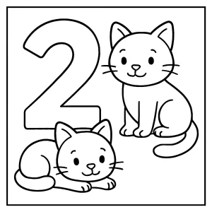 Omaľovánka číslo 2 s dvoma mačkami, detská coloring page na vytlačenie