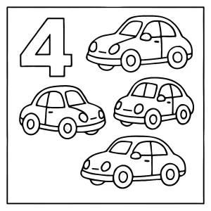page de coloriage de voitures portant le numéro 4 à imprimer gratuitement pour enfants