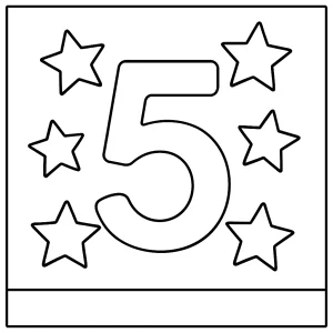 Página para colorear de número 5 con varias estrellas para imprimir y pintar