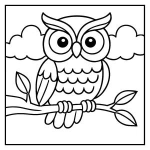 Malvorlage einer Eule auf einem Ast – kostenlose coloring page zum Ausdrucken für Kinder