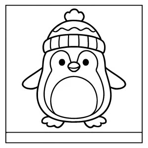 Pingüino con sombrero página para colorear imprimible para niños