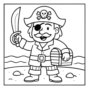 Pirátska omalovánka – coloring page s pirátom na lodi na vytlačenie zdarma
