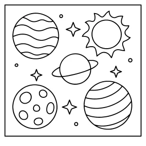 Planéty omalovánka – coloring page s obrázkom planét na vymaľovanie pre deti
