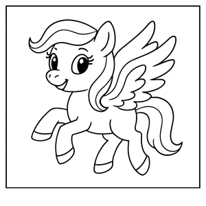 Omaľovánka lietajúceho poníka s krídlami - coloring page pre deti na vytlačenie