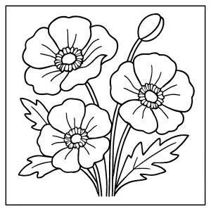 Página para colorear de amapola para imprimir gratis, dibujo detallado de flor de amapola para colorear