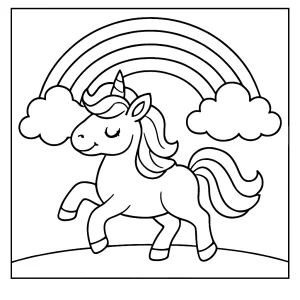 Página para colorear de unicornio arcoíris para niños, imagen imprimible gratuita