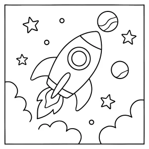 Página para colorear de un cohete espacial lista para imprimir y colorear gratis