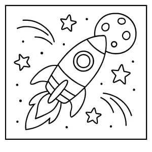 Rakete im Weltall Malvorlage – kostenlose coloring page zum Ausdrucken