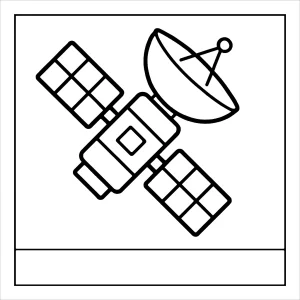 Satellite page de coloriage à imprimer montrant un satellite flottant dans l'espace