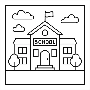 Schulgebäude Malvorlage – kostenlose coloring page zum Ausmalen für Kinder