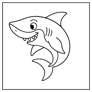 Página para colorear de tiburón: dibujo lineal de un tiburón ideal para imprimir y pintar
