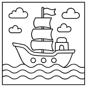 Página para colorear de un barco navegando por el mar para niños