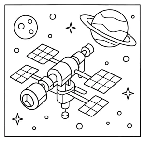 Omalovánka vesmírna stanica – coloring page pre deti na vyfarbenie a tlač
