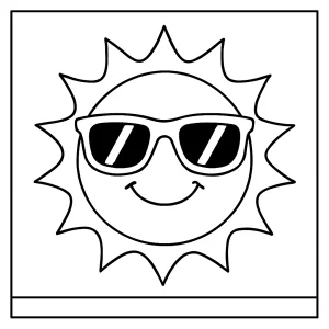 Page de coloriage soleil rigolo avec lunettes de soleil à imprimer gratuitement