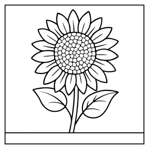 Sunflower coloring page with detailed petals and leaves, free printable sheet for kids and adults