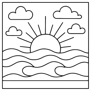 Page de coloriage lever de soleil à imprimer gratuitement pour enfants