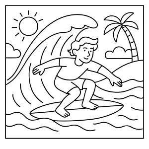 Surfovanie omalovánka – coloring page s obrázkom surfistu na vlne na vyfarbenie pre deti