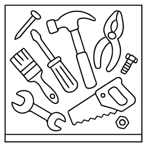 Werkzeuge Malvorlage – kostenlose coloring page zum Ausmalen für Kinder