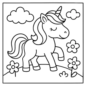 Página para colorear de unicornio mágico para imprimir y colorear, ideal para niños
