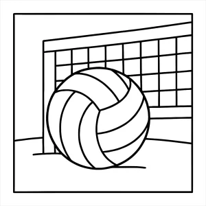 Página para colorear de voleibol con jugadores y balón lista para imprimir