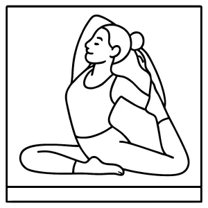 Yoga pose coloring page with a person sitting in a meditative yoga posture, printable and free for kids and adults.