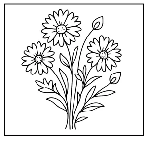 Omalovánka s kouzelnou kyticí chrp – květinová coloring page pro tisk zdarma