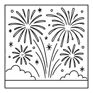 Silvester Feuerwerk am Nachthimmel – Malvorlage coloring page zum Ausmalen und Ausdrucken