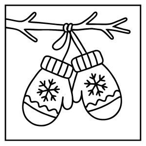 Winterliche Fäustlinge Malvorlage – coloring page mit zwei Handschuhen an einem Ast zum Ausmalen