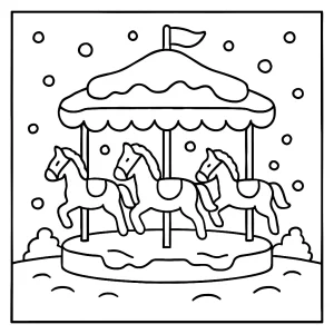 Schneebedecktes Karussell Malvorlage – kostenlose coloring page zum Ausdrucken und Ausmalen für Kinder