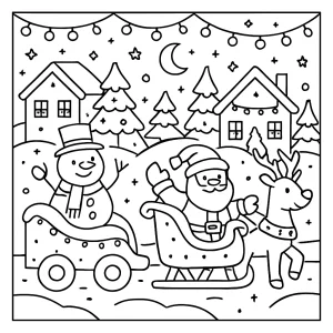 Winter parade with floats and lights coloring page for kids to print and color for free