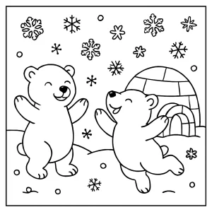 Eisbär und Iglu Winter Malvorlage – coloring page mit spielenden Eisbären im Schnee