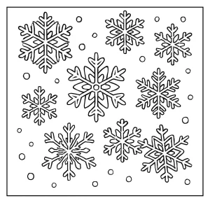 Intricate snowflakes falling coloring page for kids and adults to print and color