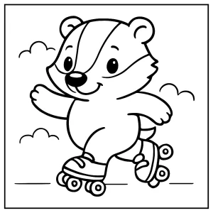 Cute badger on roller skates coloring page for free printable fun