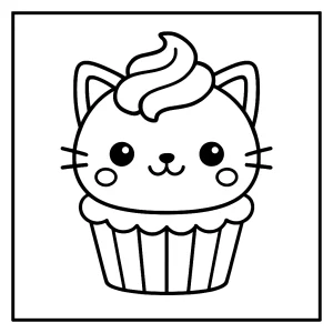 Kawaii Cupcake Katze Malvorlage – kostenlose coloring page zum Ausmalen für Kinder