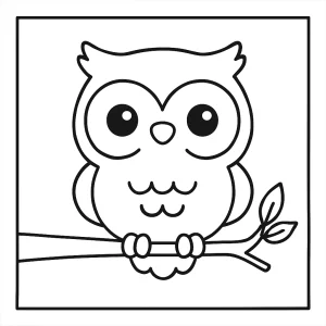 Niedliche Kawaii-Eule auf Ast Malvorlage – kostenlose coloring page zum Ausdrucken