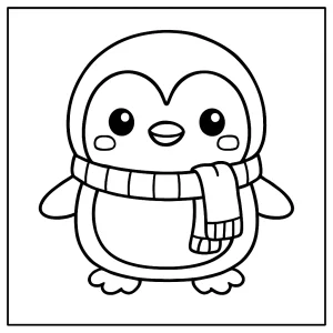 Kawaii Pinguin mit Schal Malvorlage – kostenlose coloring page zum Ausdrucken