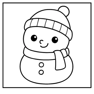 Kawaii-Schneemann mit Hut Malvorlage – kostenlose coloring page zum Ausmalen für Kinder