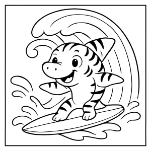 Cute zebra shark surfing a wave coloring page for free printable fun