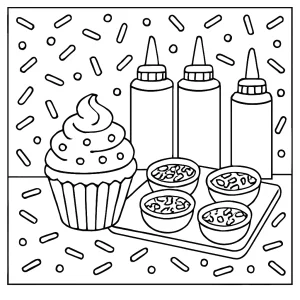 DIY Cupcake Dekorierstation Malvorlage – coloring page zum Ausdrucken und Ausmalen