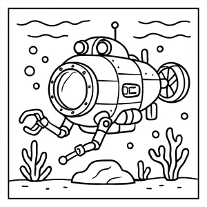 Omalovánka výzkumné ponorky v hlubinách oceánu - coloring page pro děti