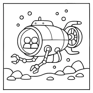 Deep Sea Research Submersible omalovánka – coloring page s ponorkou pro děti k vybarvení