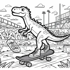 Skateboarding Dinosaur in Urban Park. A cool dinos omalovánka