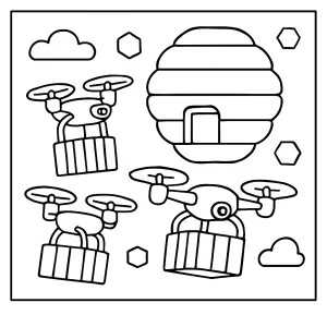 Droní úl pro přepravu nákladu – omalovánka zdarma ke stažení, coloring page pro děti
