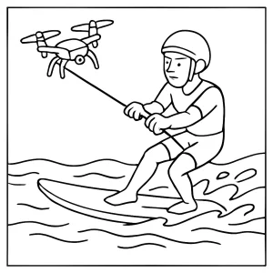 Omalovánka sportovce na surfu taženého závodním dronem ke stažení zdarma