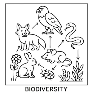 Vzdělávací omalovánka potravní síť biodiverzity – coloring page zdarma, vhodná pro děti, ekologická témata, tisknutelná