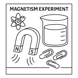 Omalovánka s vyobrazením laboratorního magnetického experimentu pro děti, coloring page